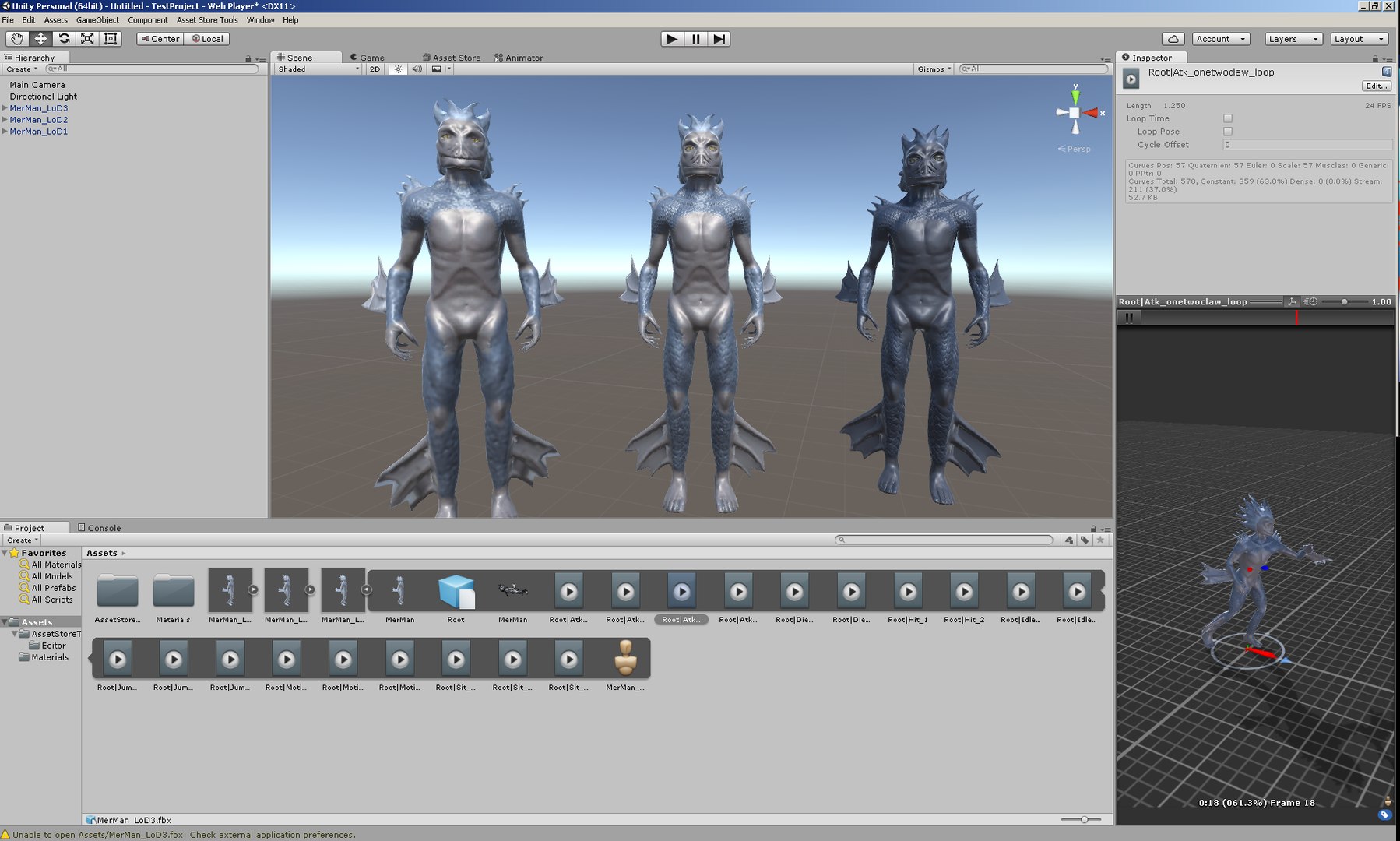 3d Merman Rigged Animations Model