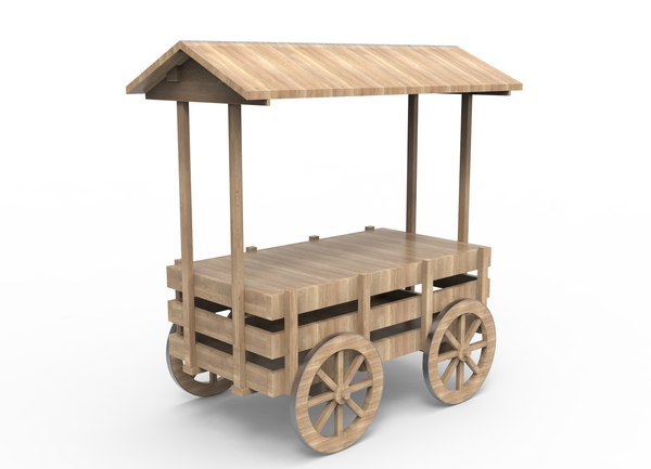 3D model wooden food cart lowpoly model