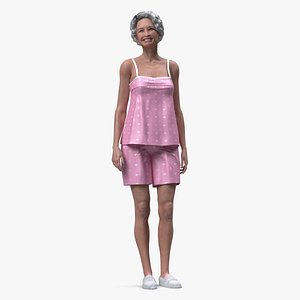 3D Asian Grandma Wearing Pajamas Rigged