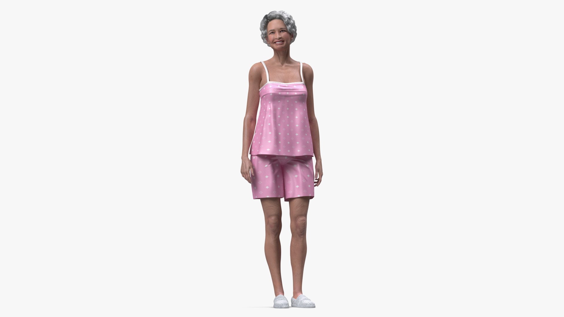 Asian Grandma Wearing Pajamas Rigged 3D model preview