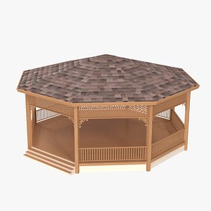 Vintage Garden Wooden Gazebo 3D model