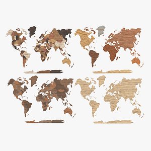 Wood Created World Wall Map Set
