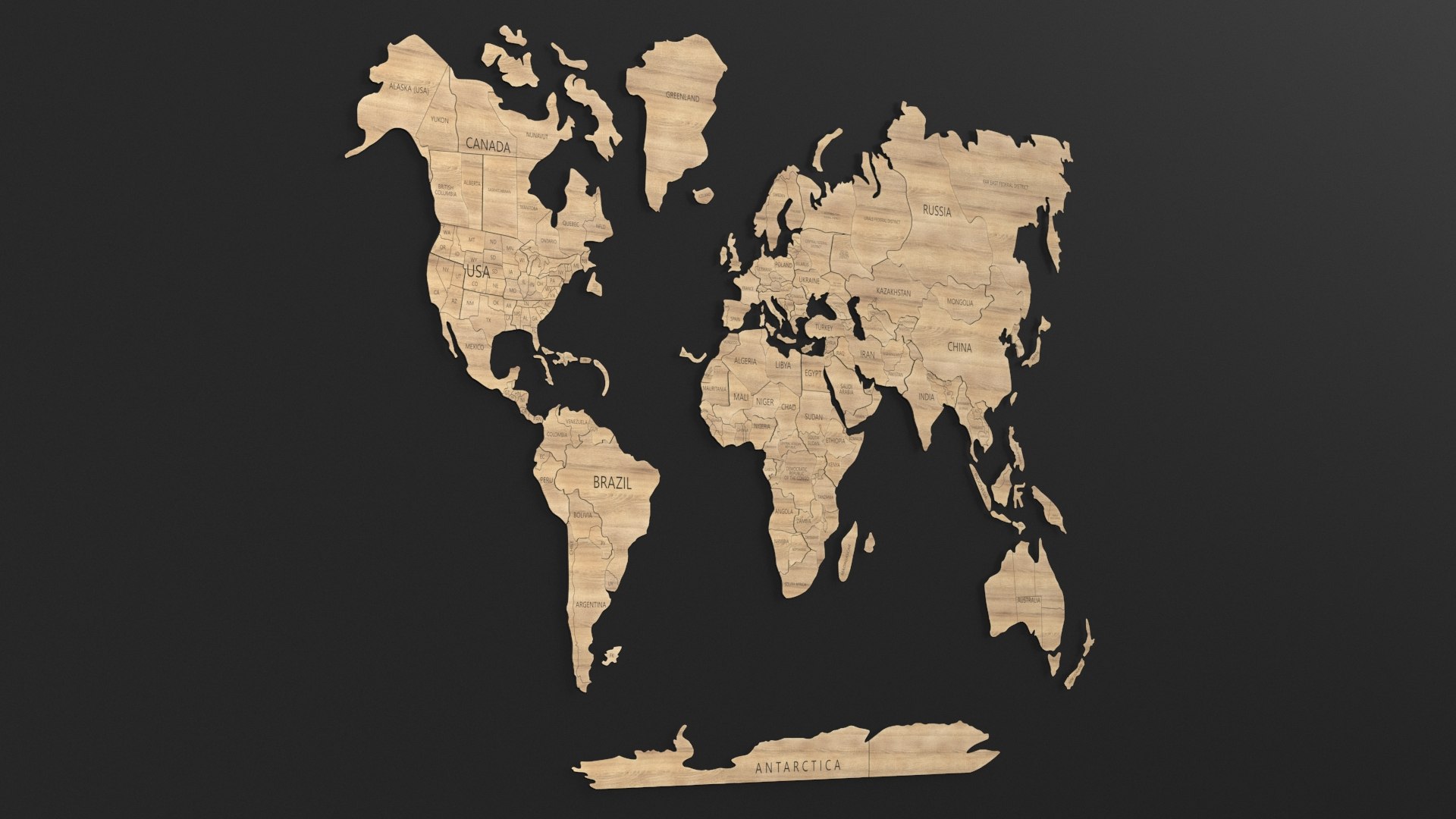 Wood Created World Wall Map Set 3D - TurboSquid 2202788