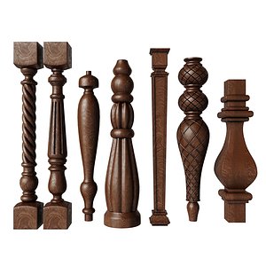 baluster and railing fence of stairs pack 02 3D model