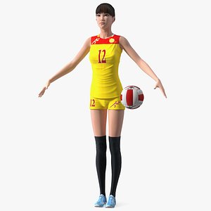 3D Young Chinese Woman Volleyball Player T-pose