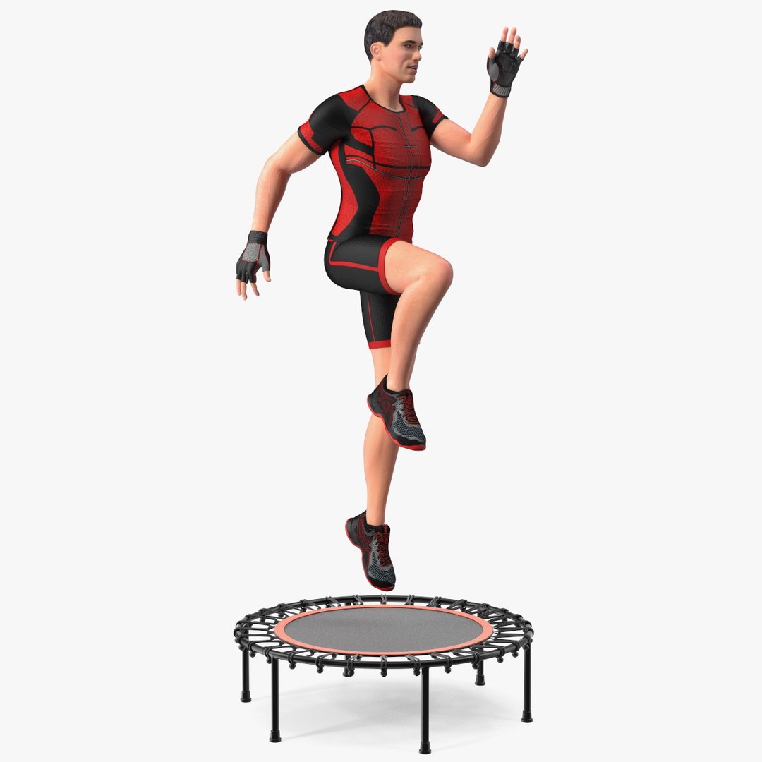 Fitness Trainer with Trampoline Rigged 3D model preview