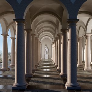 Arched Vaulted Gallery arcade tuscan column 3D