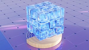 a glass cube with lighting and materials