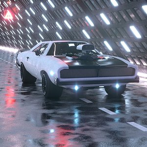 Neon Tunnel With Retro Car 3D