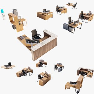 3D Large Scale Modular Office Desk Collection model