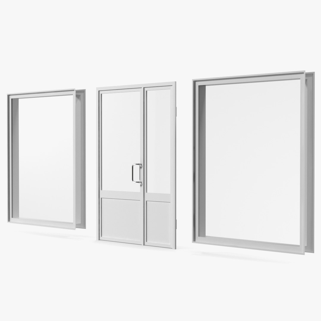 Plastic Door with Window 3D model preview