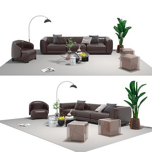 Leather sofa set12 3D model