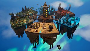 Floating Industrial Islands Clockwork Spire Environment
