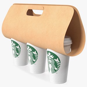 Kraft Paper Holder with Three Coffee Cups 3D model