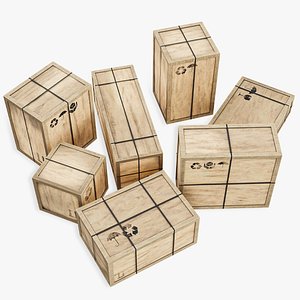 Wooden Cargo box low-poly 3D model 3D