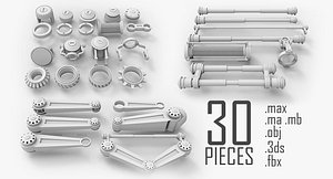 3d 3ds bolts nuts mechanical