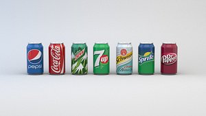 3D Soft Drink Cans with Texture Labels