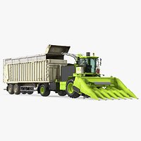 Harvester with Corn Header New with Harvester Trailer Dirty