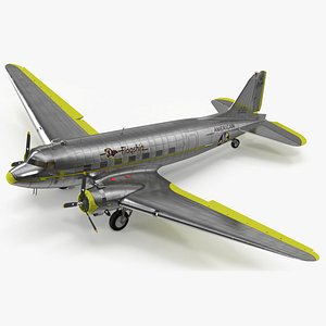 Vintage Propeller Aircraft Douglas DC-3 Rigged for Cinema 4D