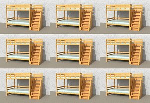 Kiddie bed High and low bed Frame bed Student dormitory bed upper and lower multi-purpose bed Wooden 3D model