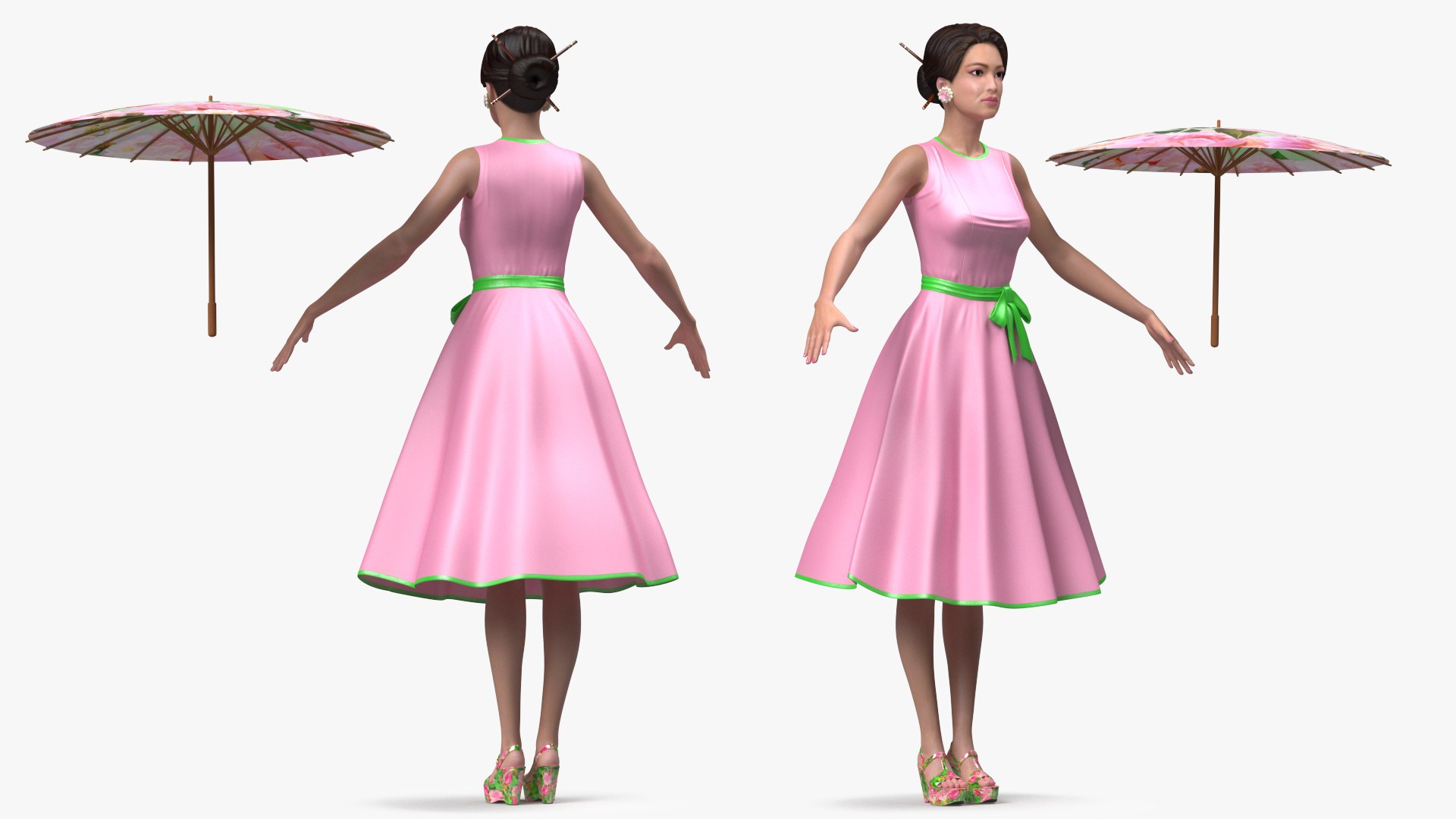 Asian Women Wearing Summer Dress Rigged for Modo 3D model preview
