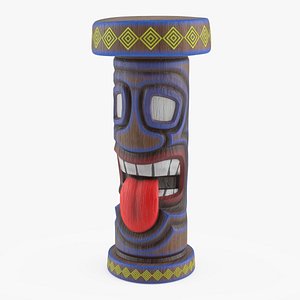 3D Carved Tiki Bar Stool with Face Design Multicolor