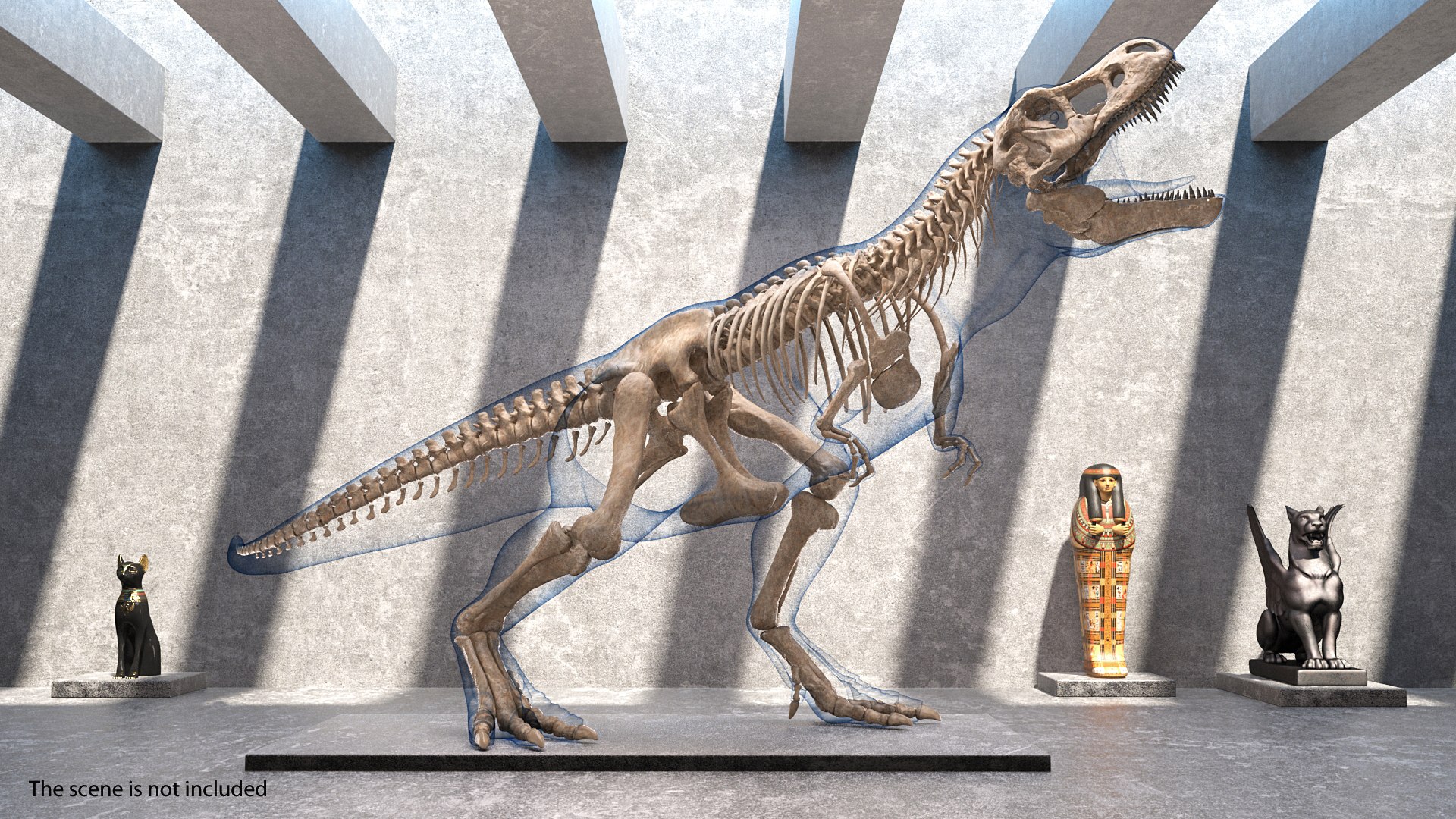 Tyrannosaurus Rex Skeleton Fossil with Skin Standing Pose 3D model preview