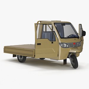 3D Three Wheel Cargo Tuk-Tuk with Open Body Rigged