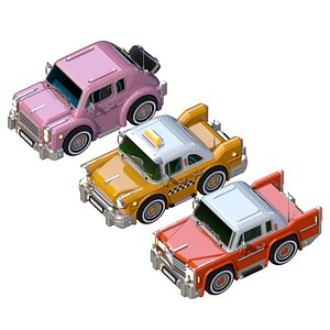 Three Cars - Pink - Orange - Red 3D model
