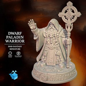 Dwarf Cleric Shaman Priest S32mm DND Miniature Pre-Supported STL 3D model