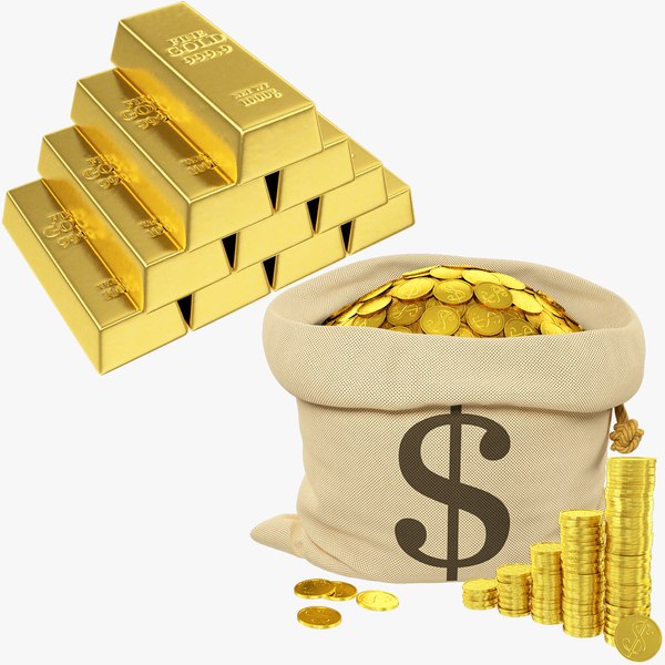 Golden Bars and Coins Collection V1 3D model