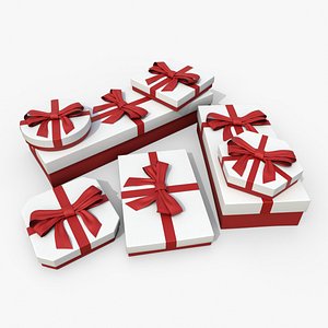 Gift Boxes - Flat Set with Fixed Ribbon Bow 3D model