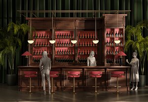 3D Detailed Wooden Bar Design