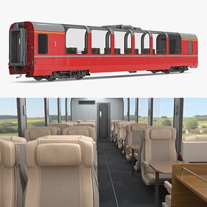 Panoramic First-Class Passenger Railcar Red with Interior