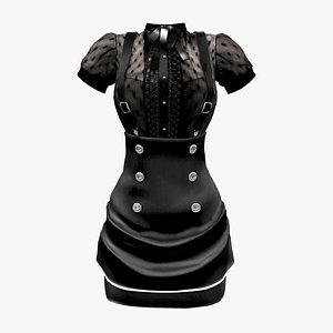 3D model Stand Collar Blouse With Aviator Skirt