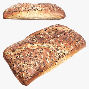 3D Rectangle wheat bread with seeds
