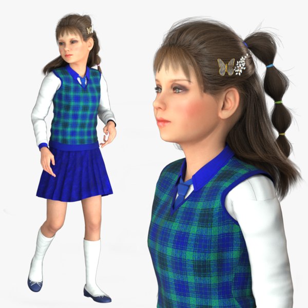 3D model Realistic Rigged Little School Girl-Lima Character 3D Model