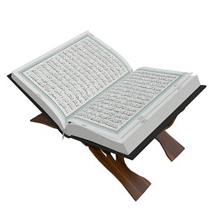 Holy Quran with Wooden Reading Stand Rehal  Islamic 3D Model