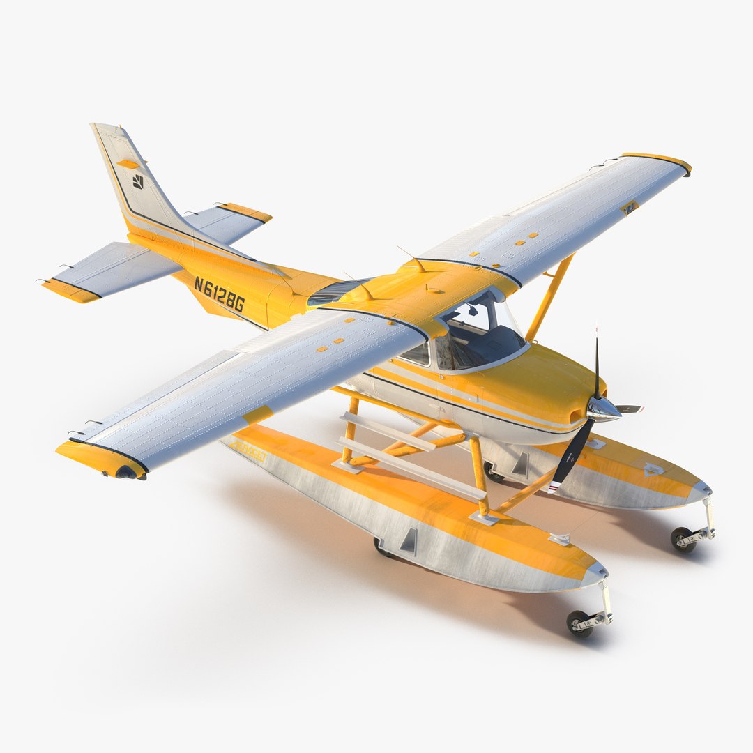 Cessna 182 Skylane on Floats Yellow 3D Model 3D model preview