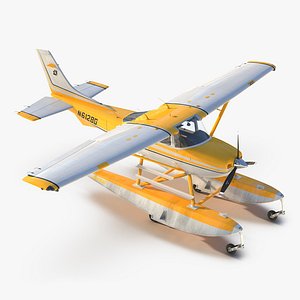 Cessna 182 Skylane on Floats Yellow 3D Model