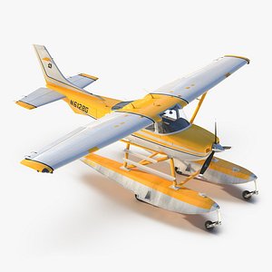 Cessna 182 Skylane on Floats Yellow 3D Model