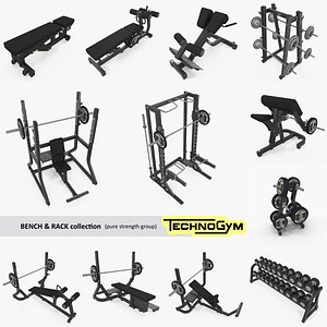 Bench, Rack & Barbell collection Technogym, full set 12 gym models