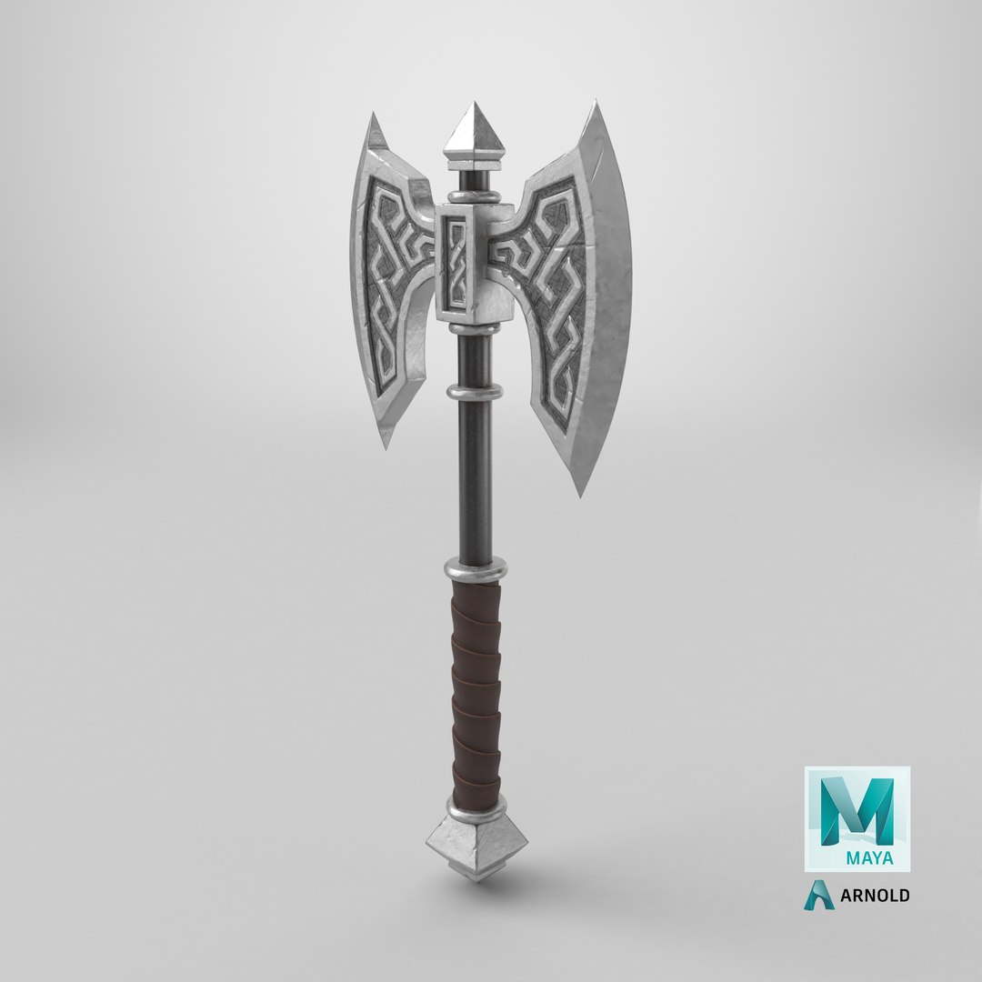 3D model Double Bladed Battle Steel Axe https://p.turbosquid.com/ts-thumb/Jd/2PmkF1/27/stemcell_maya_arnold_render/png/1745398130/1920x1080/fit_q87/dd544785e50e6e6c8671452ece7ea0d4d8ce9e4d/stemcell_maya_arnold_render.jpg