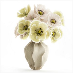 3D Wildflower bouquet flowers icelandic poppy ceramic vase model