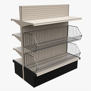 Store Shelving Double Sided Unit Small With Baskets 3D model