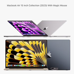 3D Apple MacBook Air 15 inch Collection 2023 With Magic Mouse model