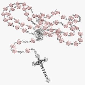Religious Rosary Beads with Crucifix Pink 3D model