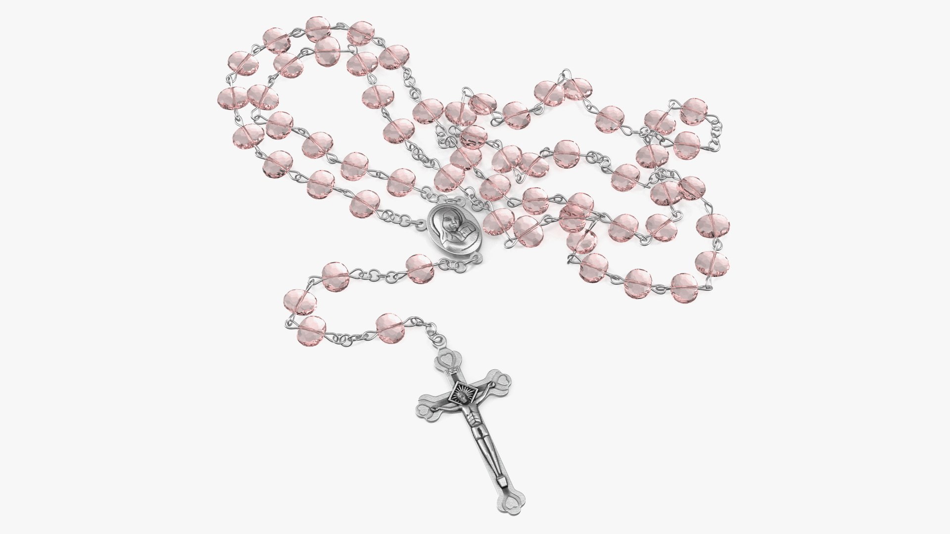 Religious Rosary Beads with Crucifix Pink 3D model preview