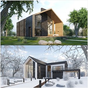 Cabin House Exterior and Interior Bundle 3D