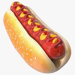 Hot Dog with Ketchup Mustard Zigzag 3D model
